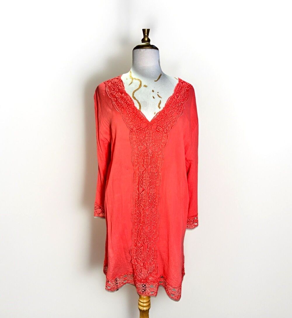 Isaac Mizrahi Cover Up Size XXL Women’s Coastal Grandmother Boho Chic Coral Set
